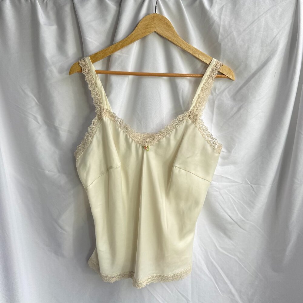 Vintage Cream Lace Slip Cami | Lingerie Top | Size L